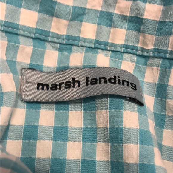 Marsh Landing Preppy Turquoise & white Checkered button up top short sleeves XL - Picture 4 of 9